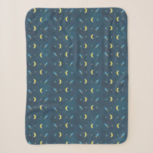 Space Rocket Ship Pattern Nursery Sherpa Blanket