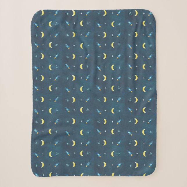 Space Rocket Ship Pattern Nursery Sherpa Blanket (Front)