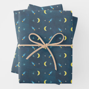 Space Rocket Ship Pattern Wrapping Paper Sheets
