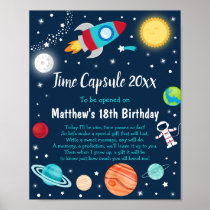 Space Rocket Ship Planet Time Capsule 1st Birthday Poster
