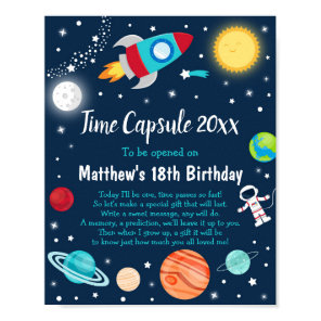Space Rocket Ship Planet Time Capsule 1st Birthday Poster
