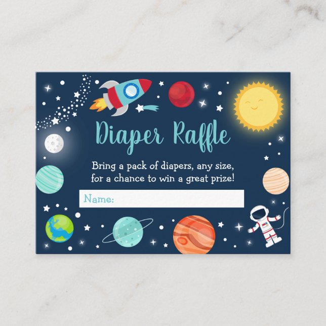 Space Rocket Ship Planets Baby Diaper Raffle Enclosure Card (Front)