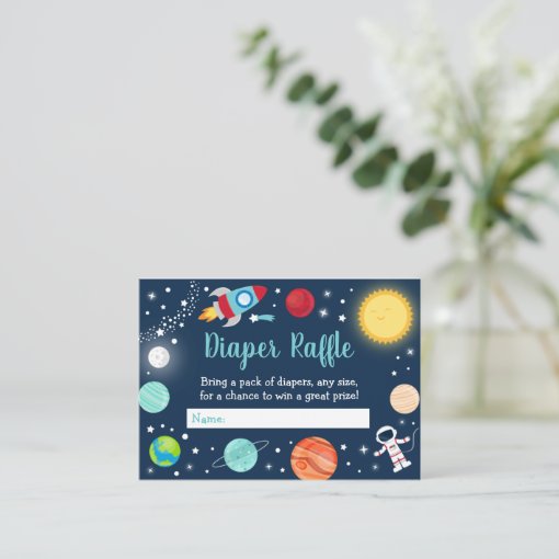 Space Rocket Ship Planets Baby Diaper Raffle Enclosure Card | Zazzle