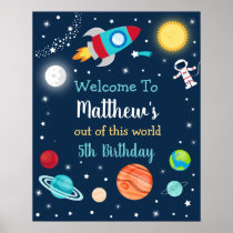 Space Rocket Ship Planets Birthday Welcome Poster