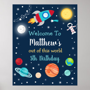 Space Rocket Ship Planets Birthday Welcome Poster