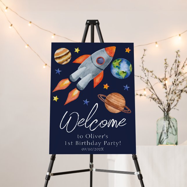 Space Rocket Ship Themed Birthday Welcome Foam Board (In Situ (Stand))