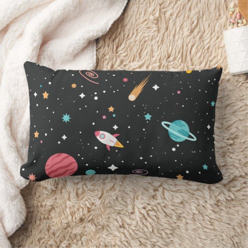 Space Rocket Ships and Planets   Lumbar Pillow