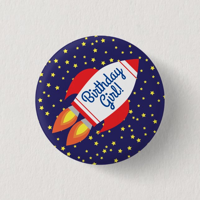 Space Rocket Star Ship 1st Birthday Button Pin (Front)
