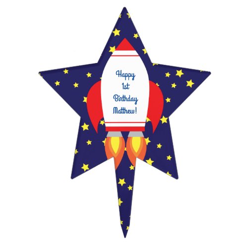 Space Rocket Star Ship 1st Birthday Cake Topper