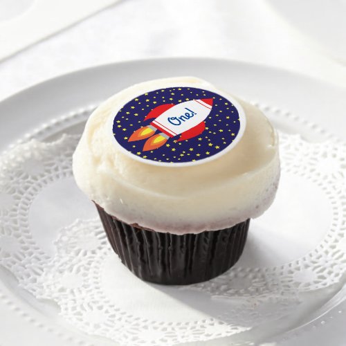 Space Rocket Star Ship 1st Birthday Cupcake Decor Edible Frosting Rounds