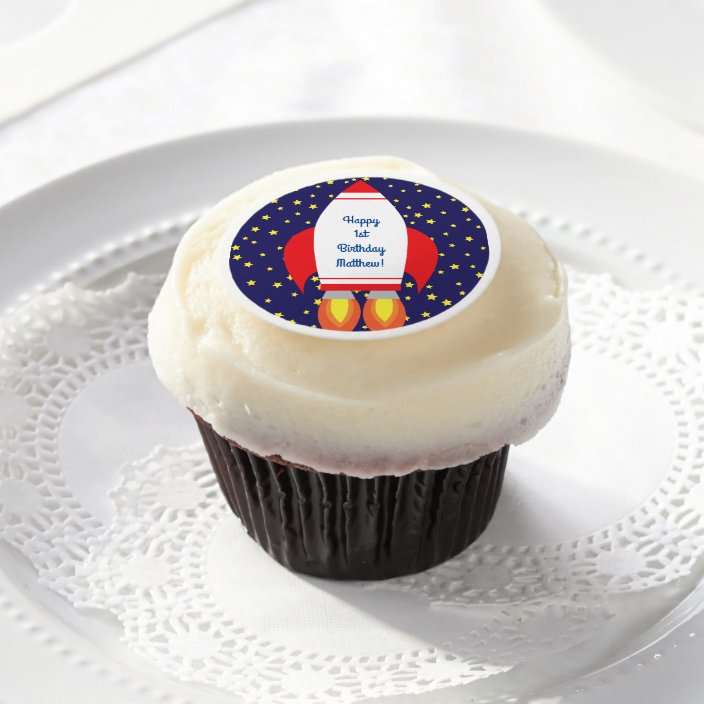Space Rocket Star Ship 1st Birthday Cupcake Decor Edible Frosting