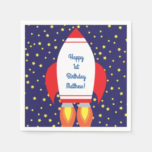 Space Rocket Star Ship 1st Birthday Party Napkins