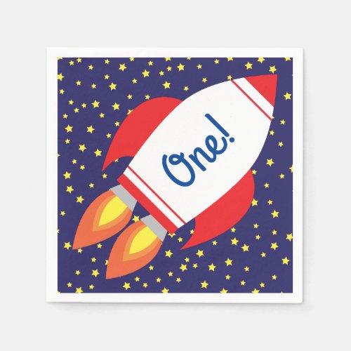 Space Rocket Star Ship 1st Birthday Party Napkins