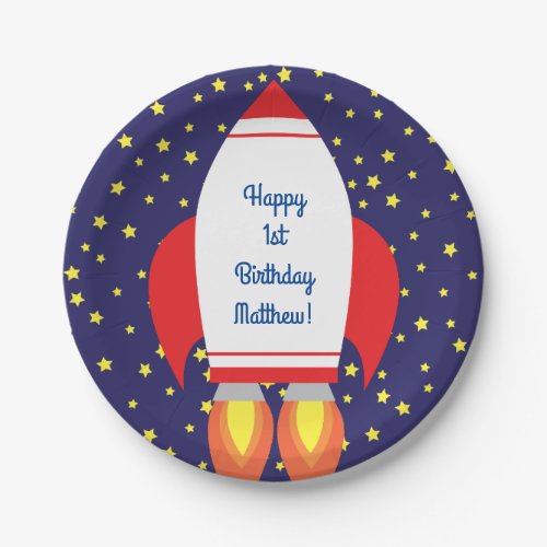 Space Rocket Star Ship 1st Birthday Plates