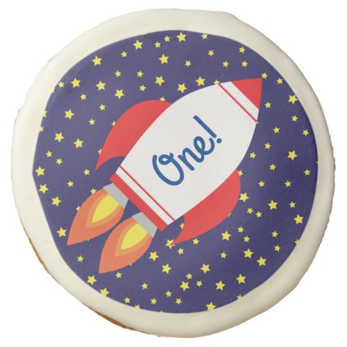 Space Rocket Star Ship 1st Birthday Sugar Cookie