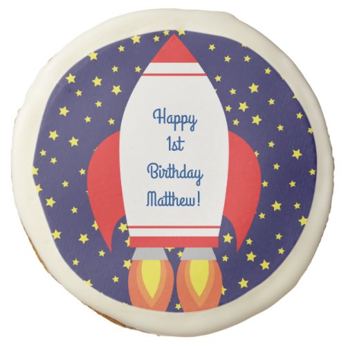 Space Rocket Star Ship 1st Birthday Sugar Cookie