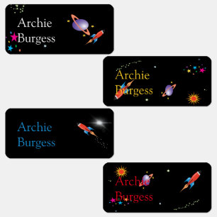 Space Rocket Stars School Kids' Labels