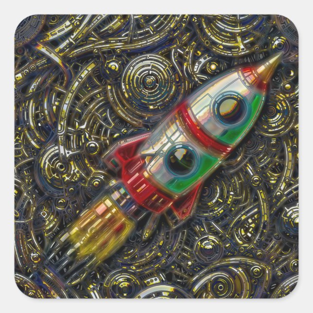 SPACE ROCKET T-SHIRT SQUARE STICKER (Front)
