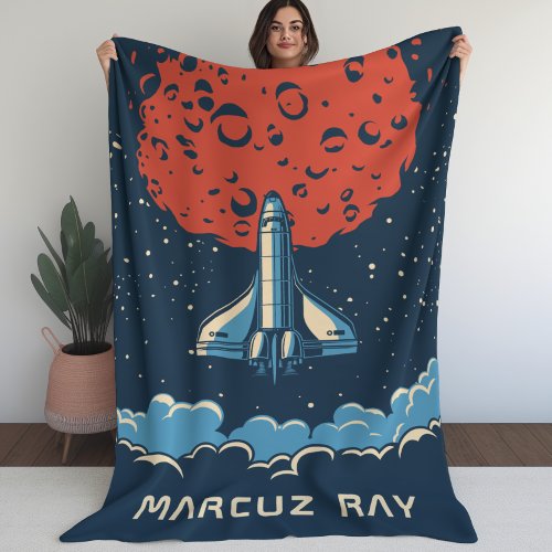Space Rocket to Red Planet Custom Blanket for Boys