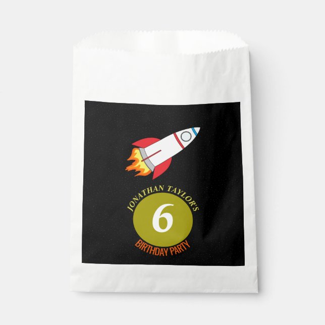 Space Rocket to the Moon Children's Birthday Favor Bag (Front)