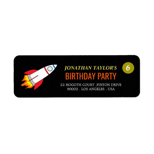Space Rocket to the Moon Children's Birthday Label (Front)