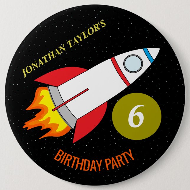 Space Rocket to the Moon Children's Birthday Pinback Button (Front)