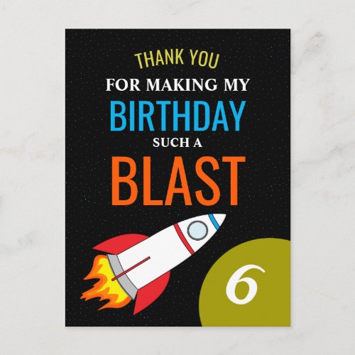 Space Rocket to the Moon Kids Birthday Thank You Postcard