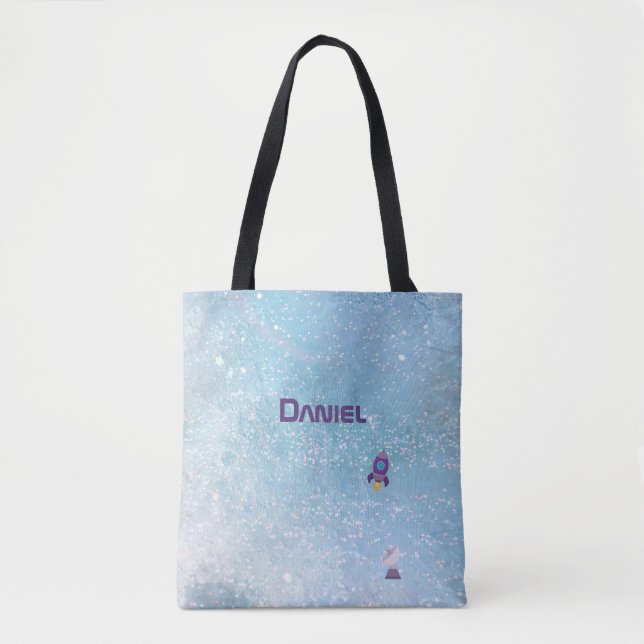 Space Rocket to the Moon with Satellite Custom Tote Bag (Front)