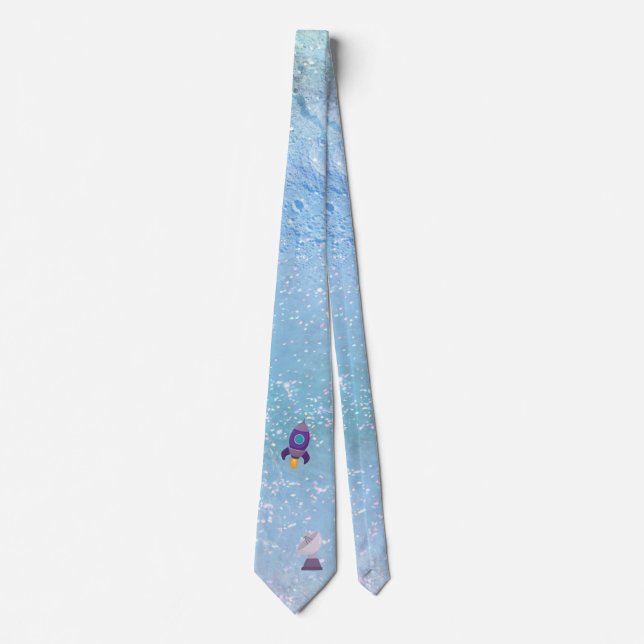 Space Rocket to the Moon with Satellite Neck Tie (Front)