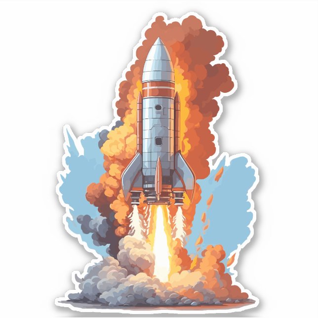 Space Rocket with Fiery Flames Sticker (Front)