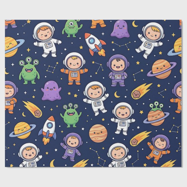 Space Rocket Wrapping Paper – Cute Astronaut (Flat)