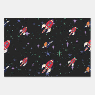 Space Rocket Wrapping Paper for Kids