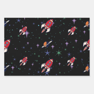 Space Rocket Wrapping Paper for Kids