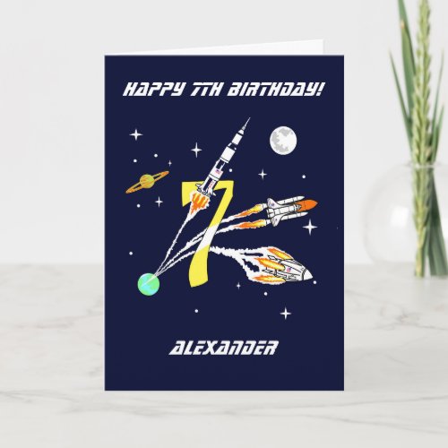Space Rockets _ 7th Birthday Card