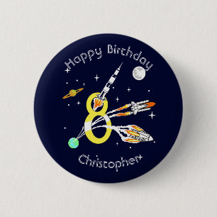 Space Rockets 8th Birthday Button