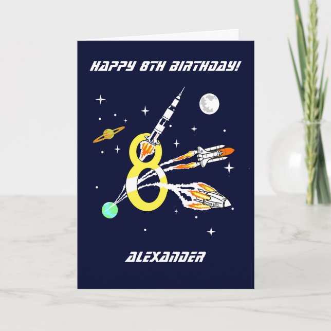 Space Rockets - 8th Birthday Card (Front)