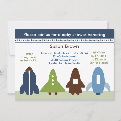 Space Rockets Baby Shower Invitation