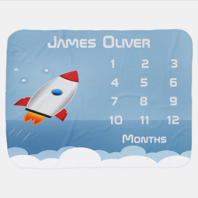 Space Rocketship Monthly Milestone Blanket (Horizontal)