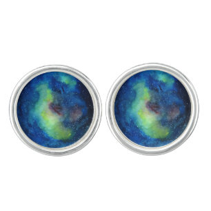 Space Round Cufflinks, Silver Plated Cufflinks