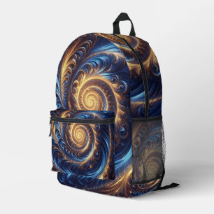 Space Royal Blue and Gold Swirls Printed Backpack