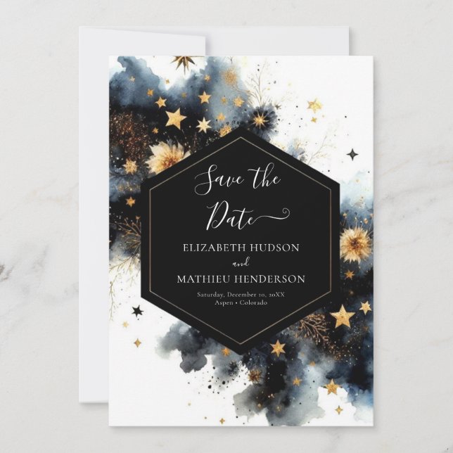 Space Rustic Celestial Wedding Save The Date (Front)