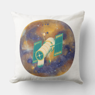 Space Satellite Orbiting Cosmic Planet Circular Throw Pillow