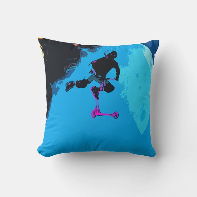 Space Scootering - Stunt Scooter Boy  Throw Pillow (Front)
