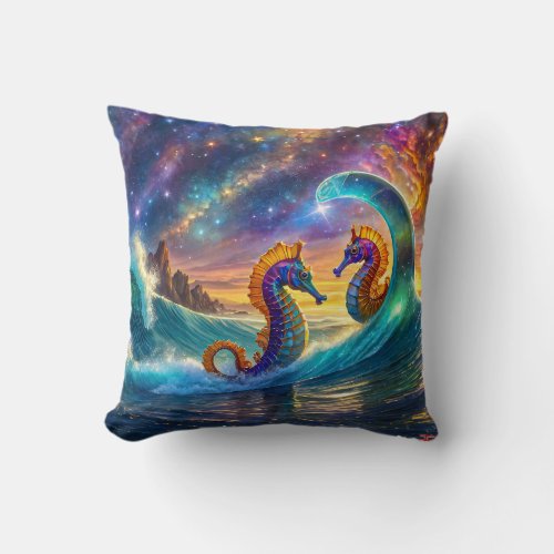 SPace Seahorses Design By Rich AMeN Gill Throw Pillow