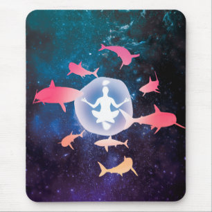 Space Sharks and Meditation Art Mouse Pad