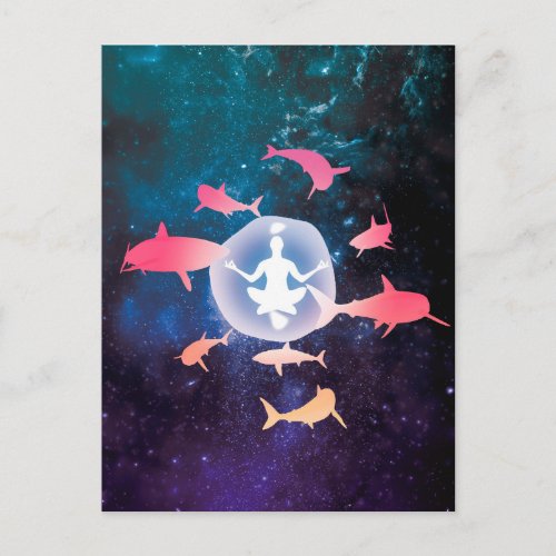 Space Sharks and Meditation Art Postcard
