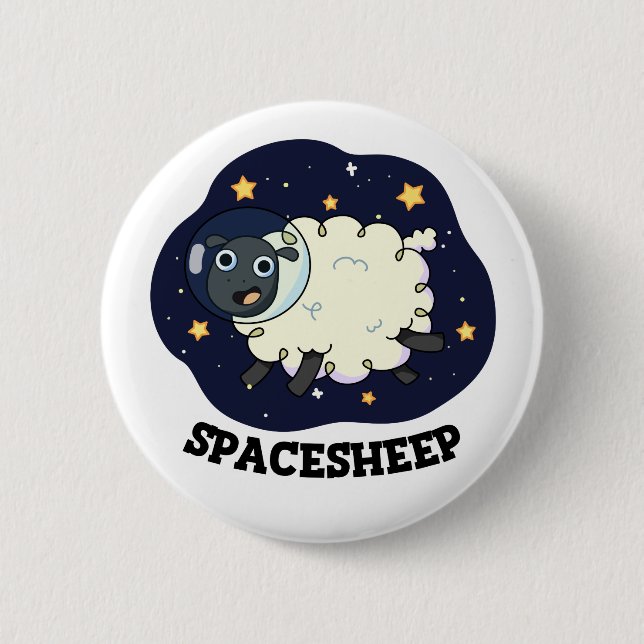 Space Sheep Funny Astronaut Pun Button (Front)