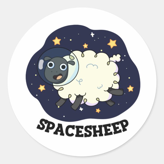 Space Sheep Funny Astronaut Pun Classic Round Sticker (Front)