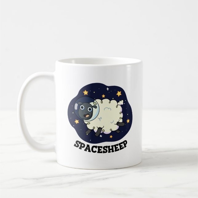 Space Sheep Funny Astronaut Pun Coffee Mug (Left)