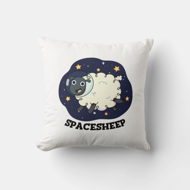 Space Sheep Funny Astronaut Pun Throw Pillow (Front)